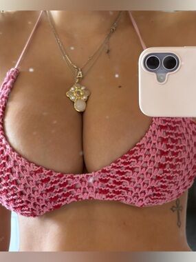 triangl swimwear Pink Crochet Triangle Bikini Top